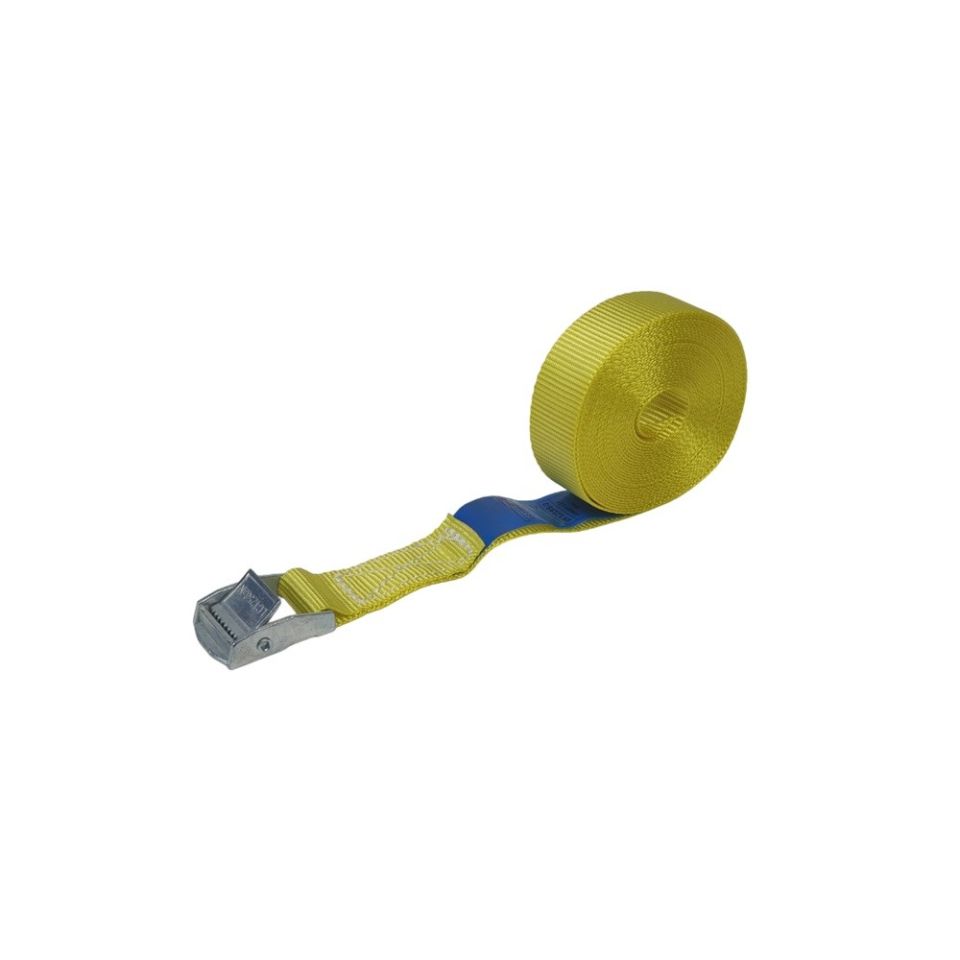 Sjorband 25 mm, 5 meter, lichte klemgesp, geel