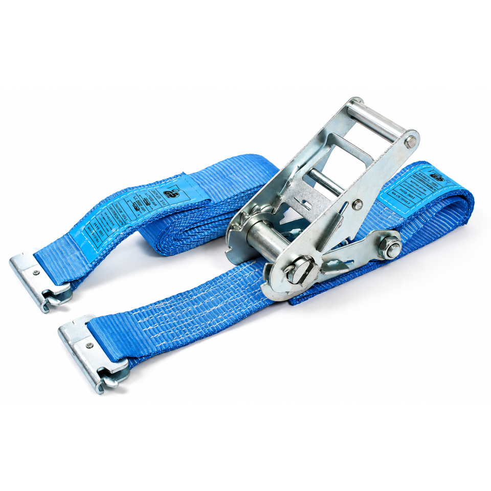 Blauwe spanbandset 50 mm met blokratel 910 en sleufgatfittingen