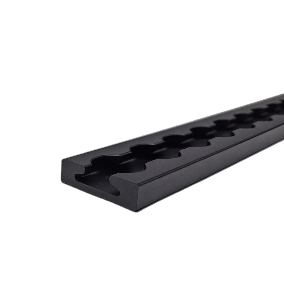 Profielaanzicht zwarte vliegtuigrail VR-5002B.9, rechthoekig profiel van 34 x 9,6 mm
