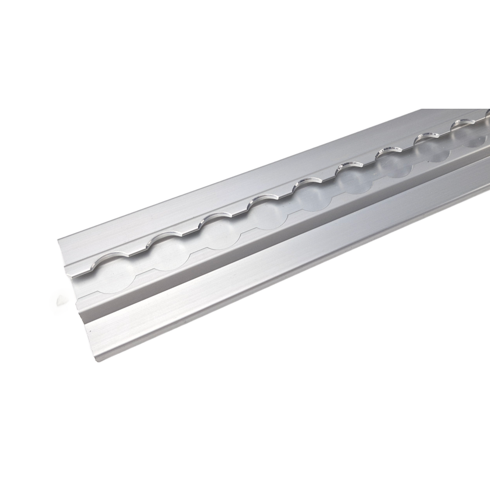 Aluminium vliegtuigrail VR-5008 met brede onderflensrand, 65 x 12 mm