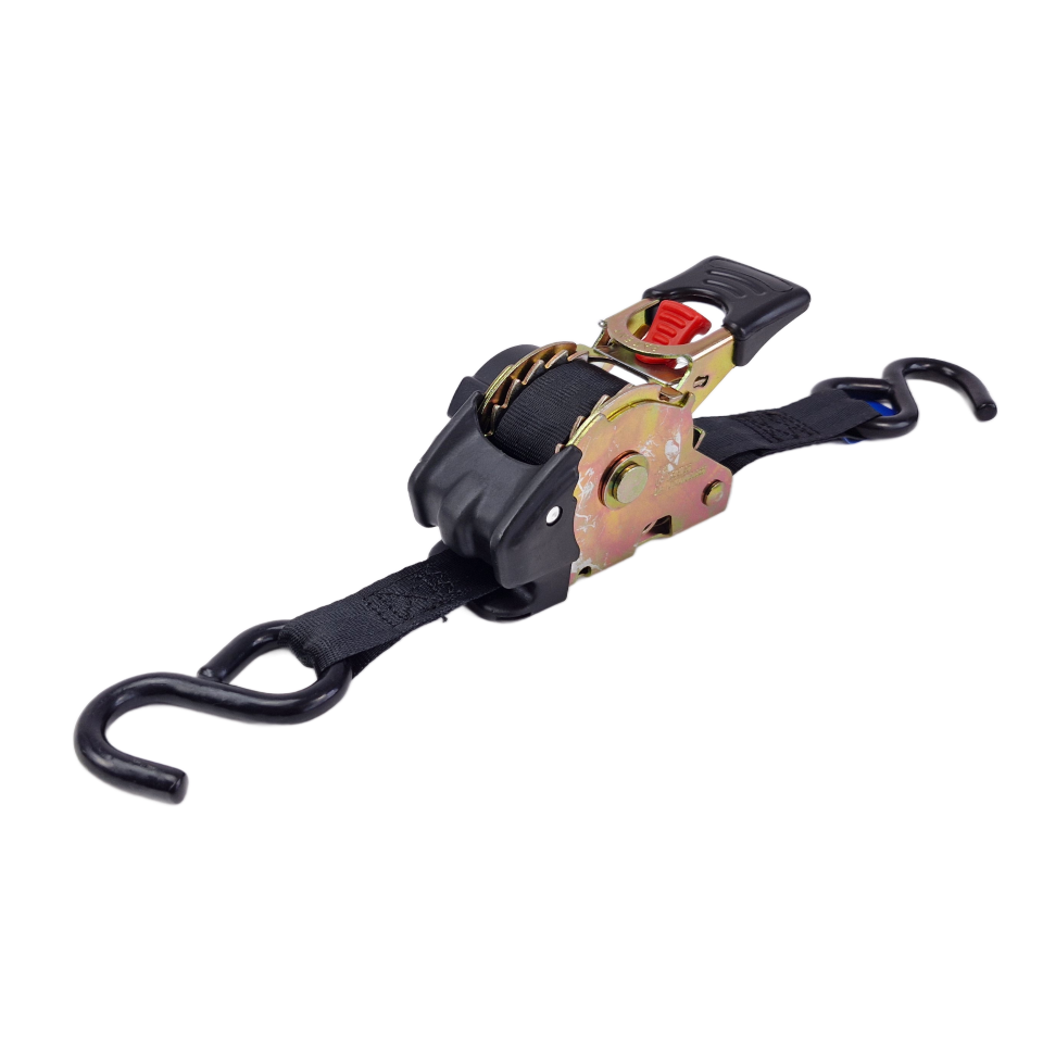 Zwarte zelfoprollende spanband 25 mm met S-haken